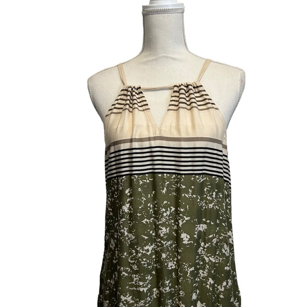 Prana Parisol Pocketed Scandi Chic Midi Dress Cargo Canopy Green & White Size XS